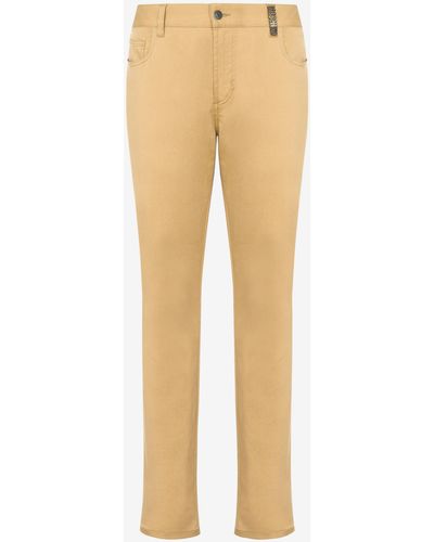 Moschino Metal Lettering Stretch Gabardine Pants - Natural