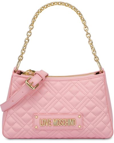 Moschino Lettering Logo Quilted Hobo Bag - Pink