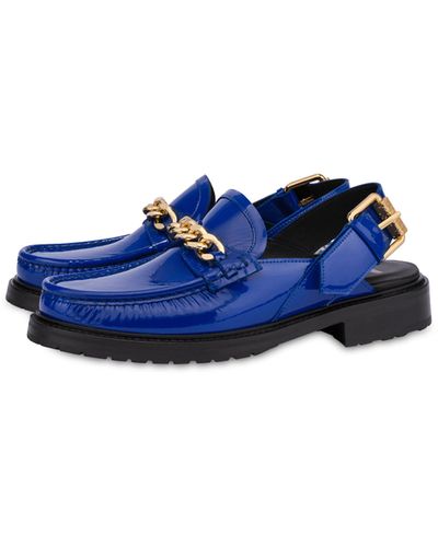 Moschino Metal Chain Patent Leather Loafers - Blue