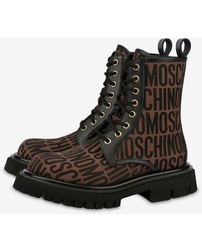 Moschino Combat Boots Aus Nylon Allover Logo - Schwarz