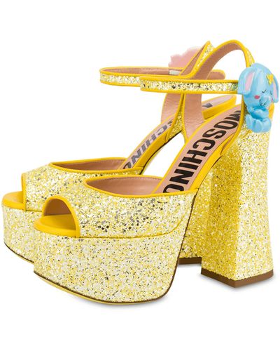 Moschino High-heeled Glitter Sandals With Platform - Yellow