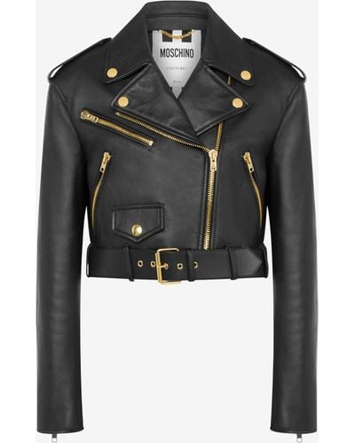 Moschino Bikerjacke Aus Nappaleder In Love We Trust - Schwarz