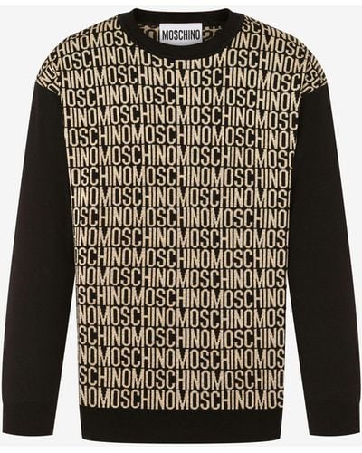 Moschino Pullover Aus Wolle Allover Logo - Grün
