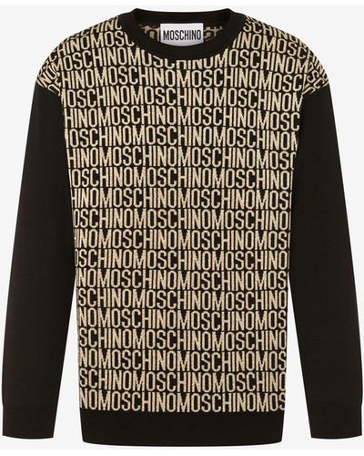 Moschino Pull En Laine Allover Logo - Vert