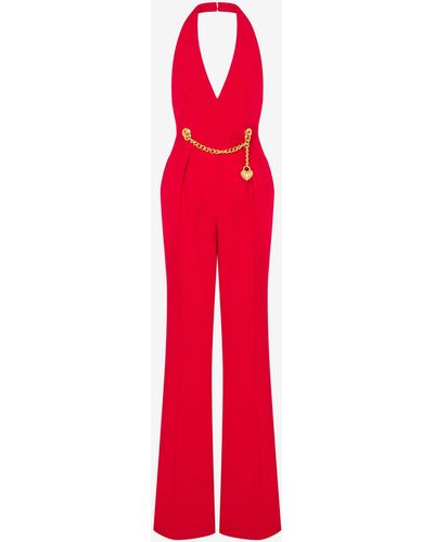 Moschino Chain & Heart Envers Satin Jumpsuit - Red