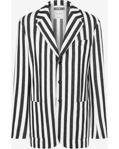 Moschino Giacca In Cotone Archive Stripes - Bianco