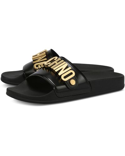 Moschino Pool Slides In Pvc Lettering Logo - Nero