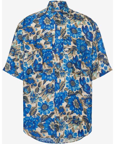 Moschino Allover Blue Flowers Short-sleeved Shirt
