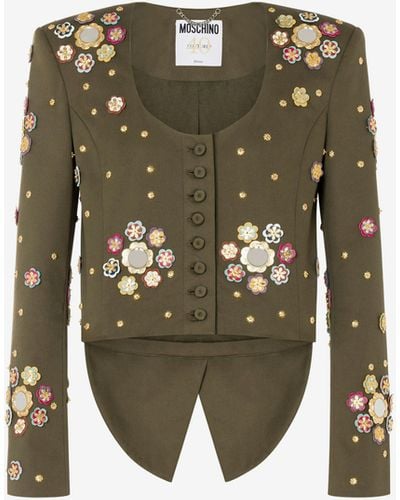 Moschino Giacca Cropped In Tela Di Cotone Flowers - Verde