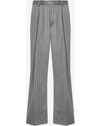 Moschino Herringbone Wool Trousers - Grey