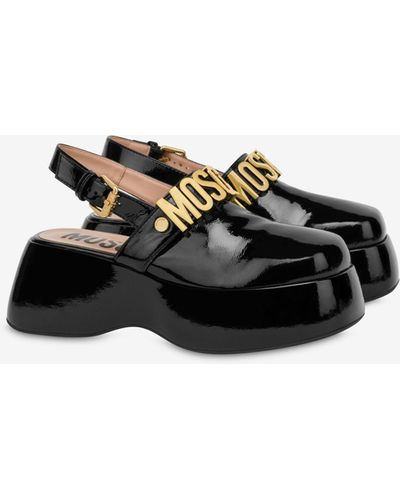 Moschino Maxi Lettering Wedge Mules - Black