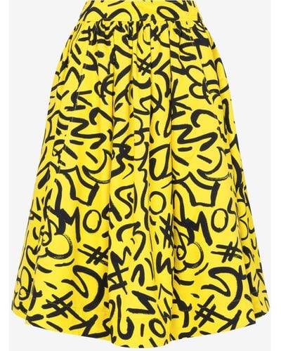 Moschino Scribble Print Poplin Skirt - Yellow