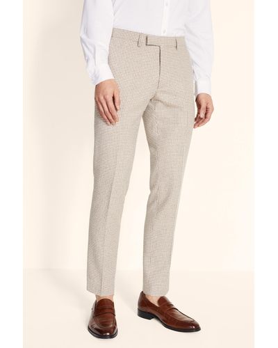 Moss Slim Fit Taupe & Brown Houndstooth Pants - Multicolor