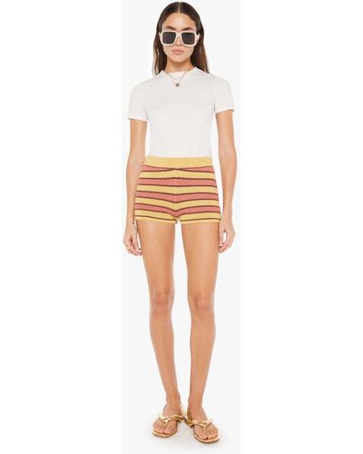 Mother High Waisted Blissful Bootie Shorts Mustard Brown Stripe - White