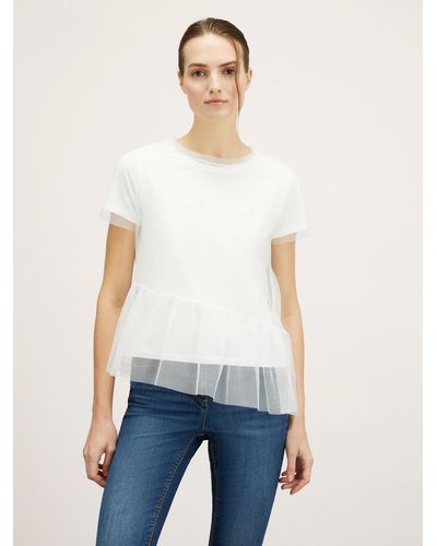 mötivi T-shirt con scritta combinata con tulle - Bianco