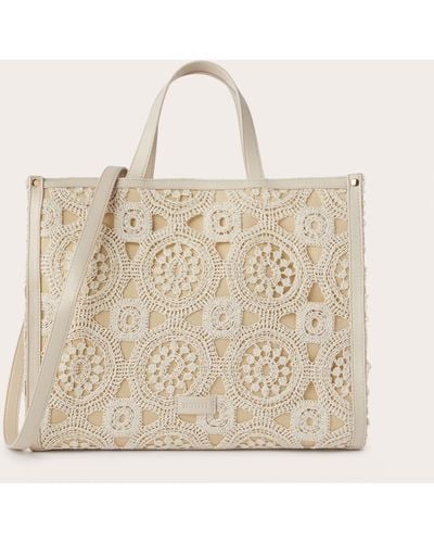 mötivi Shopping bag in canvas e tessuto crochet - Neutro