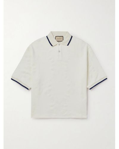 Gucci Polo in jersey di cotone con logo floccato - Bianco
