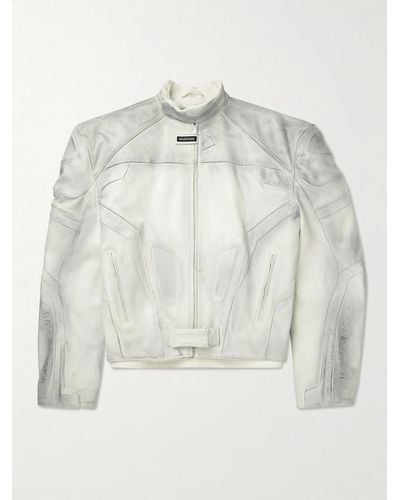 Balenciaga Oversized-Bikerjacke aus Leder mit Einsätzen und Distressed-Details - Weiß