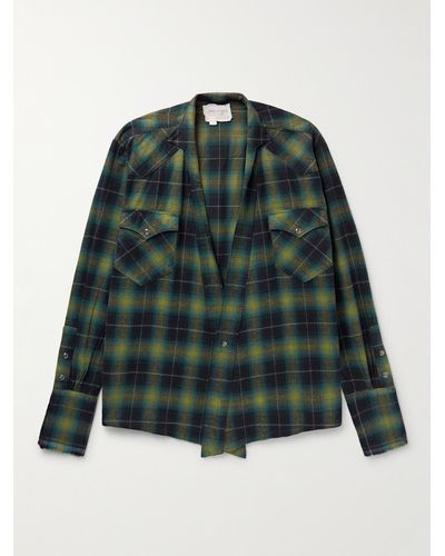 Greg Lauren Shawl-collar Checked Cotton-flannel Western Shirt - Green