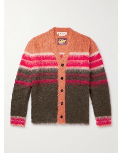 Marni Striped Mohair-blend Cardigan - Red