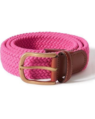 Anderson & Sheppard 3.5cm Leather-trimmed Woven Stretch-cotton Belt - Pink
