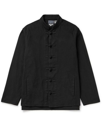 Blue Blue Japan Mandarin-collar Hand-dyed Sashiko Cotton Shirt - Black