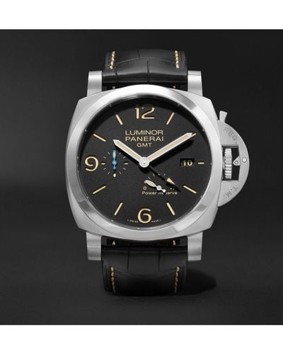 Panerai 18. Luminor Gmt Power Reserve Automatic 44mm Stainless Steel And Alligator Watch - Black