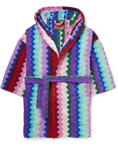 Missoni Chantal Striped Cotton-terry Jacquard Hooded Robe - Blue