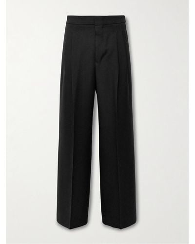 Ami Paris Wide-leg Pleated Virgin Wool-gabardine Trousers - Black