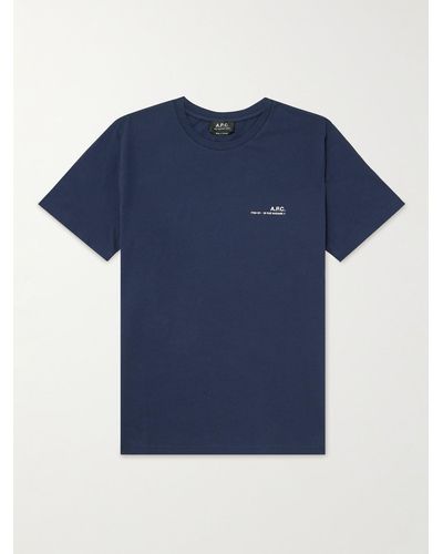 A.P.C. Logo-print Cotton-jersey T-shirt - Blue