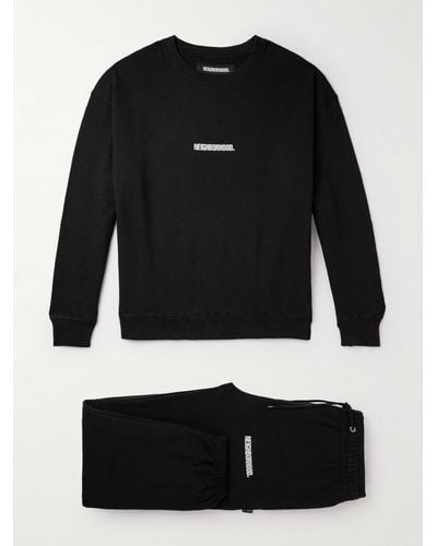 Neighborhood Home Set aus Sweatshirt und Jogginghose aus Baumwoll-Jersey mit Logoprint - Schwarz