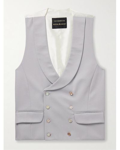 Favourbrook Slim-fit Shawl-collar Double-breasted Wool-twill And Satin Waistcoat - Grey