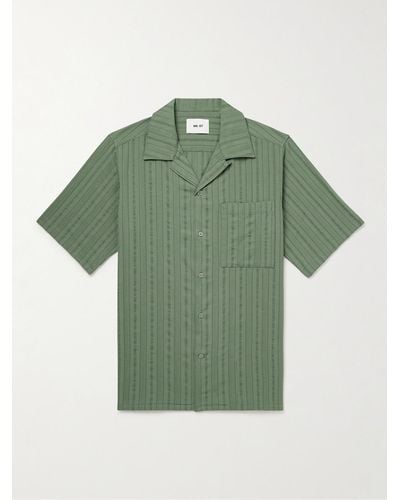 NN07 Julio 5712 Convertible-collar Organic Cotton-jacquard Shirt - Green