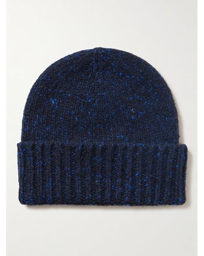 Johnstons of Elgin Ribbed Cashmere Beanie - Blue