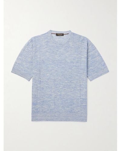 Loro Piana Tori T-Shirt aus einer Leinen-Seidenmischung in Rippstrick - Blau