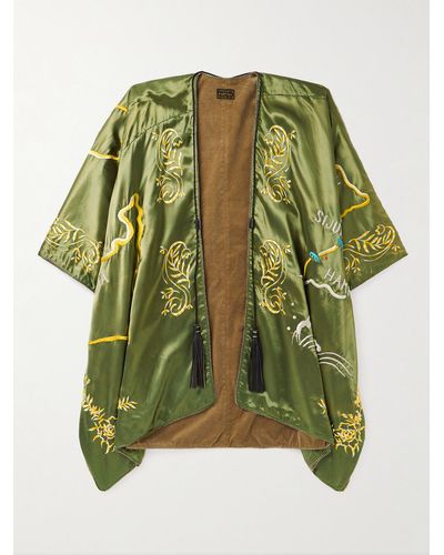 Kapital J-wave Embroidered Cotton-satin Jacket - Green