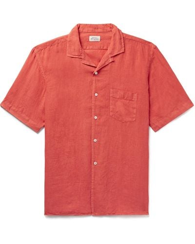 Hartford Palm Convertible-collar Linen Shirt - Red