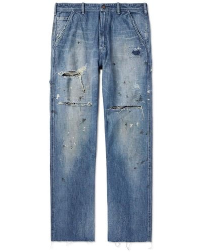 SAINT Mxxxxxx Straight-leg Distressed Paint-spattered Jeans - Blue
