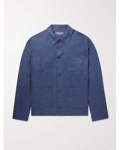 Ralph Lauren Purple Label Burnham Hemdjacke aus einer Leinen-Seidenmischung mit Fischgratmuster - Blau