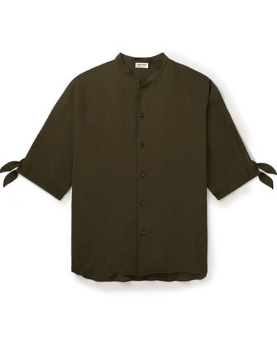 Saint Laurent Grandad-collar Silk Shirt - Green