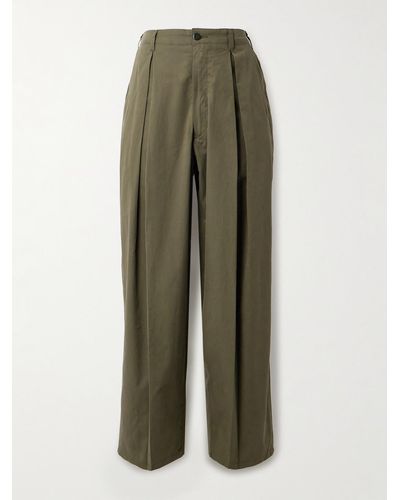 Monitaly Ekusy Wide-leg Cropped Pleated Cotton Pants - Green
