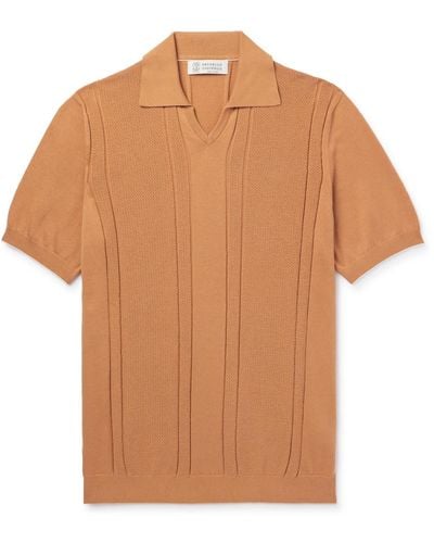 Brunello Cucinelli Honeycomb-knit Cotton Polo Shirt - Orange
