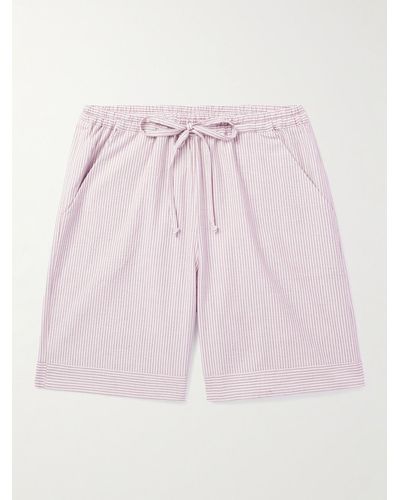 Loretta Caponi Straight-leg Striped Cotton-seersucker Drawstring Shorts - Pink