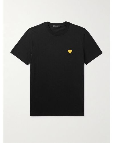 Versace T-Shirt aus Baumwoll-Jersey mit Logostickerei - Schwarz