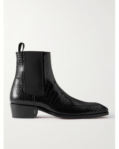 Tom Ford Bailey Croc-effect Patent-leather Chelsea Boots - Black