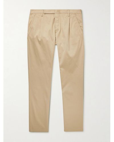 Saint Laurent Tapered Pleated Cotton-Blend Twill Chinos - Natur