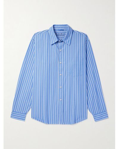 mfpen Destroyed Executive Distressed Striped Organic Cotton-poplin Shirt - Blue