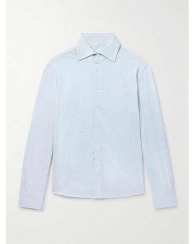 STÒFFA Cotton And Silk-blend Polo Shirt - Blue