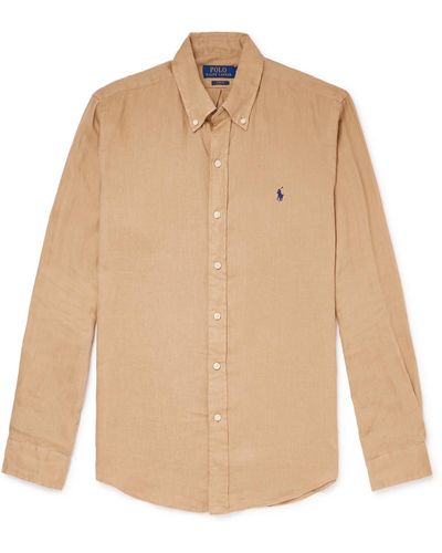 Polo Ralph Lauren Slim-fit Button-down Collar Linen Shirt - Natural