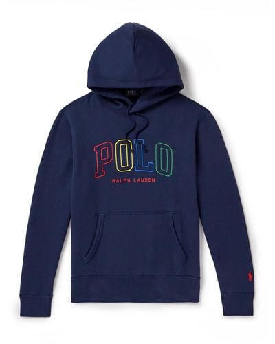 Polo Ralph Lauren Logo-embroidered Cotton-blend Jersey Hoodie - Blue
